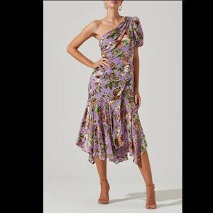 NWT Santorini Floral One Shoulder Midi Dress Sz M